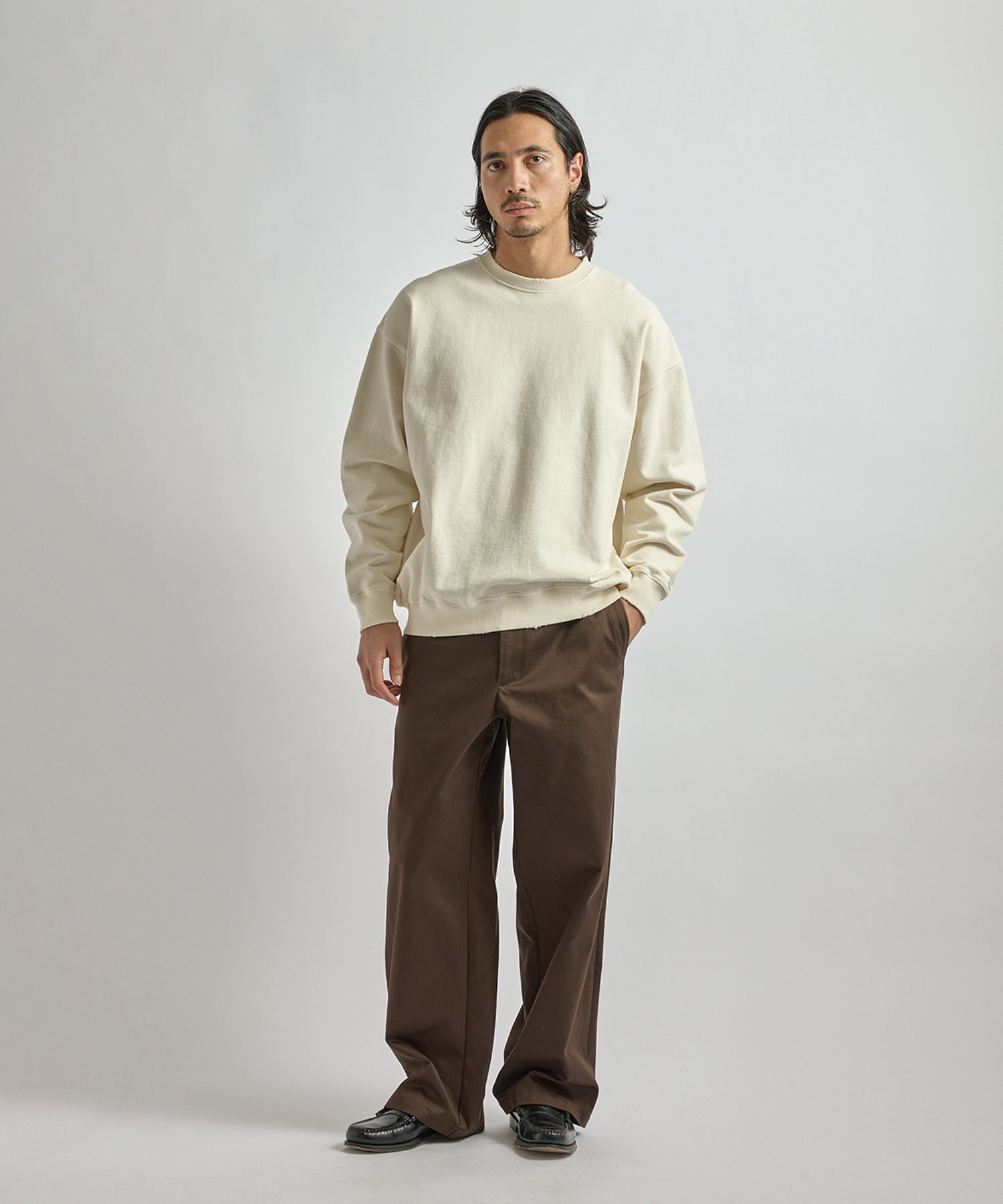Saturdays NYC Bowery Garment Dyed Slash Sweatshirt in Ivory