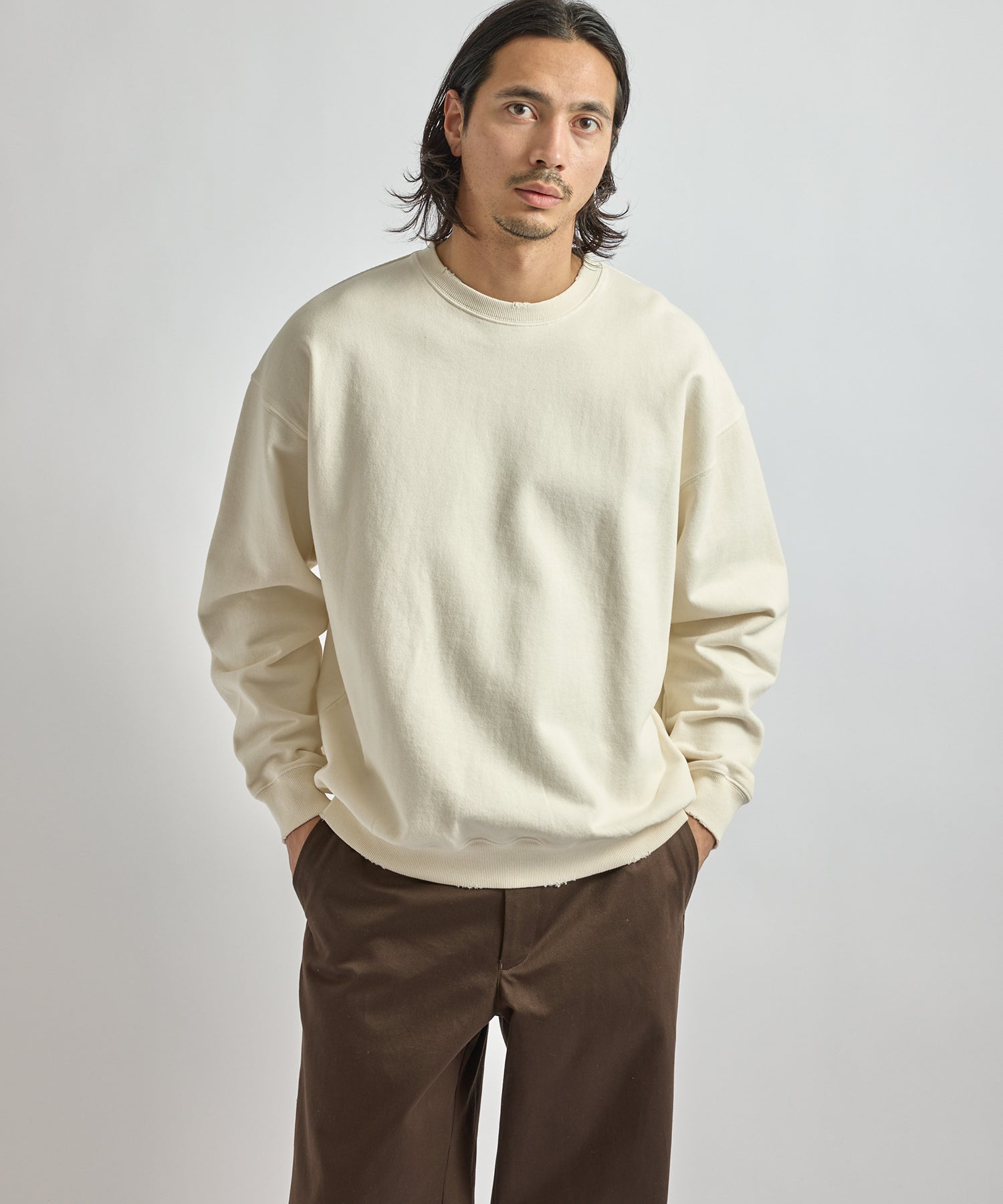 Saturdays NYC Bowery Garment Dyed Slash Sweatshirt in Ivory
