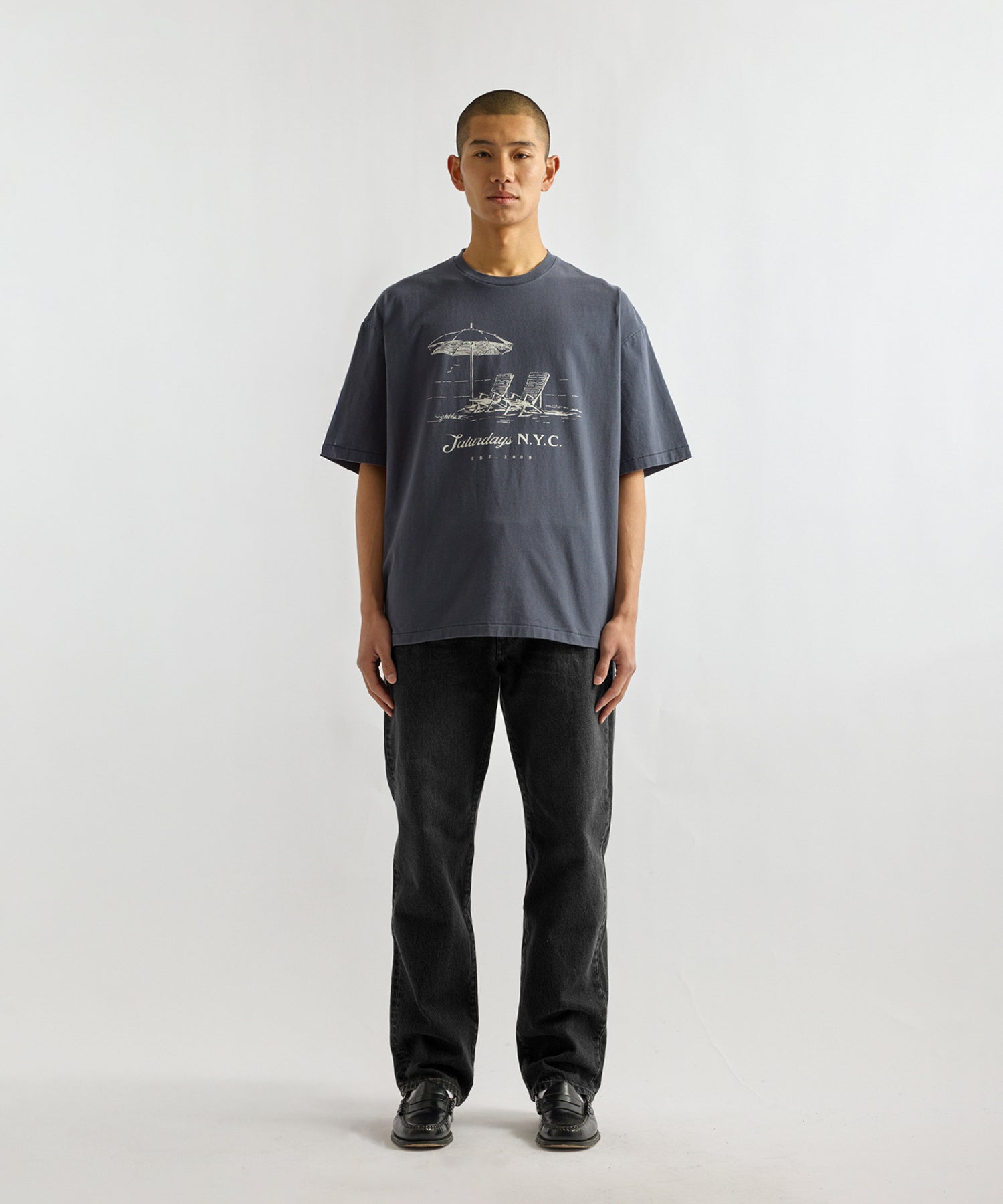 Saturdays NYC Beach Chair Ozone Wash Relaxed Tee in Navy