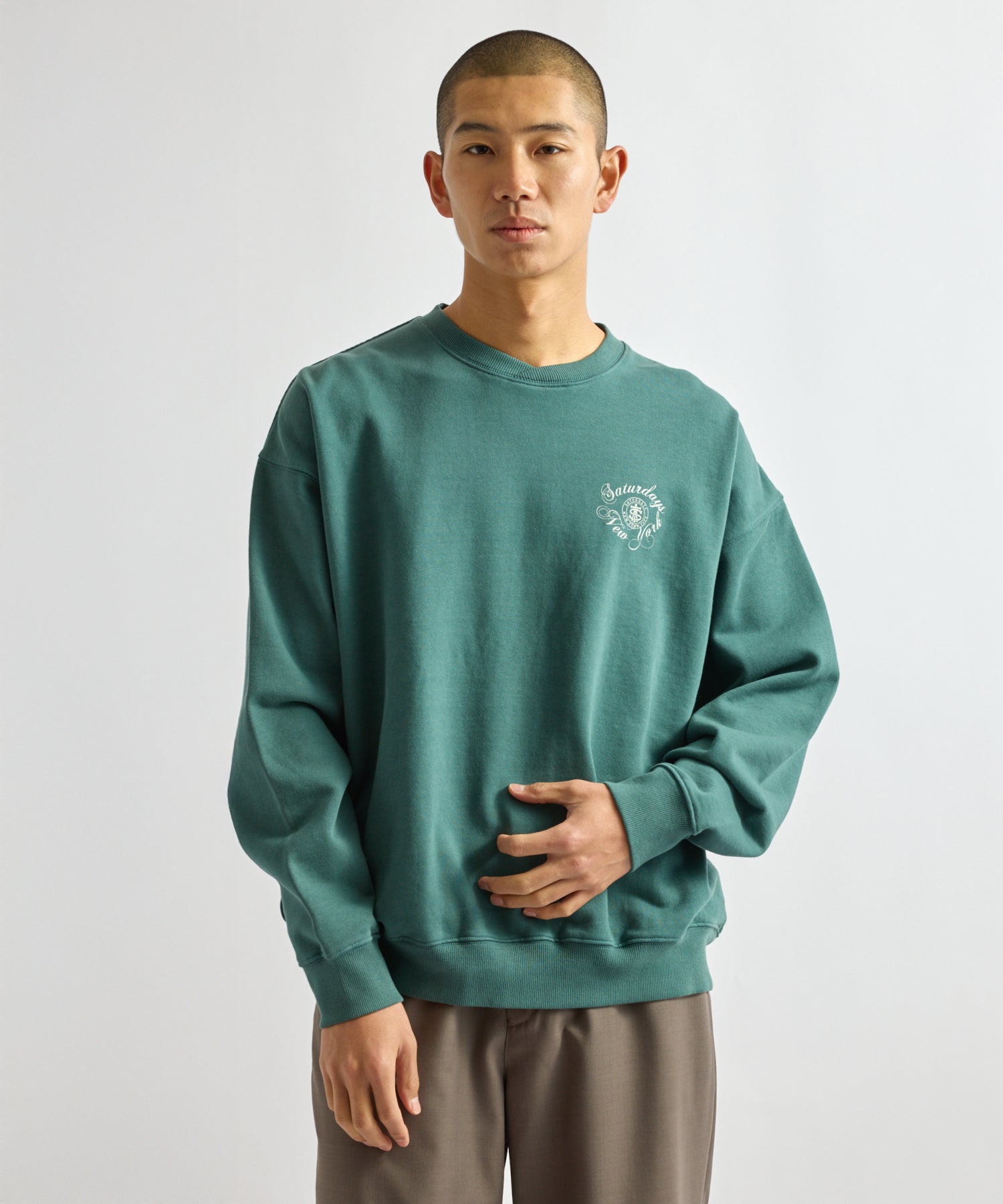 Saturdays NYC Bowery Loofah Collar Sweatshirt in Green