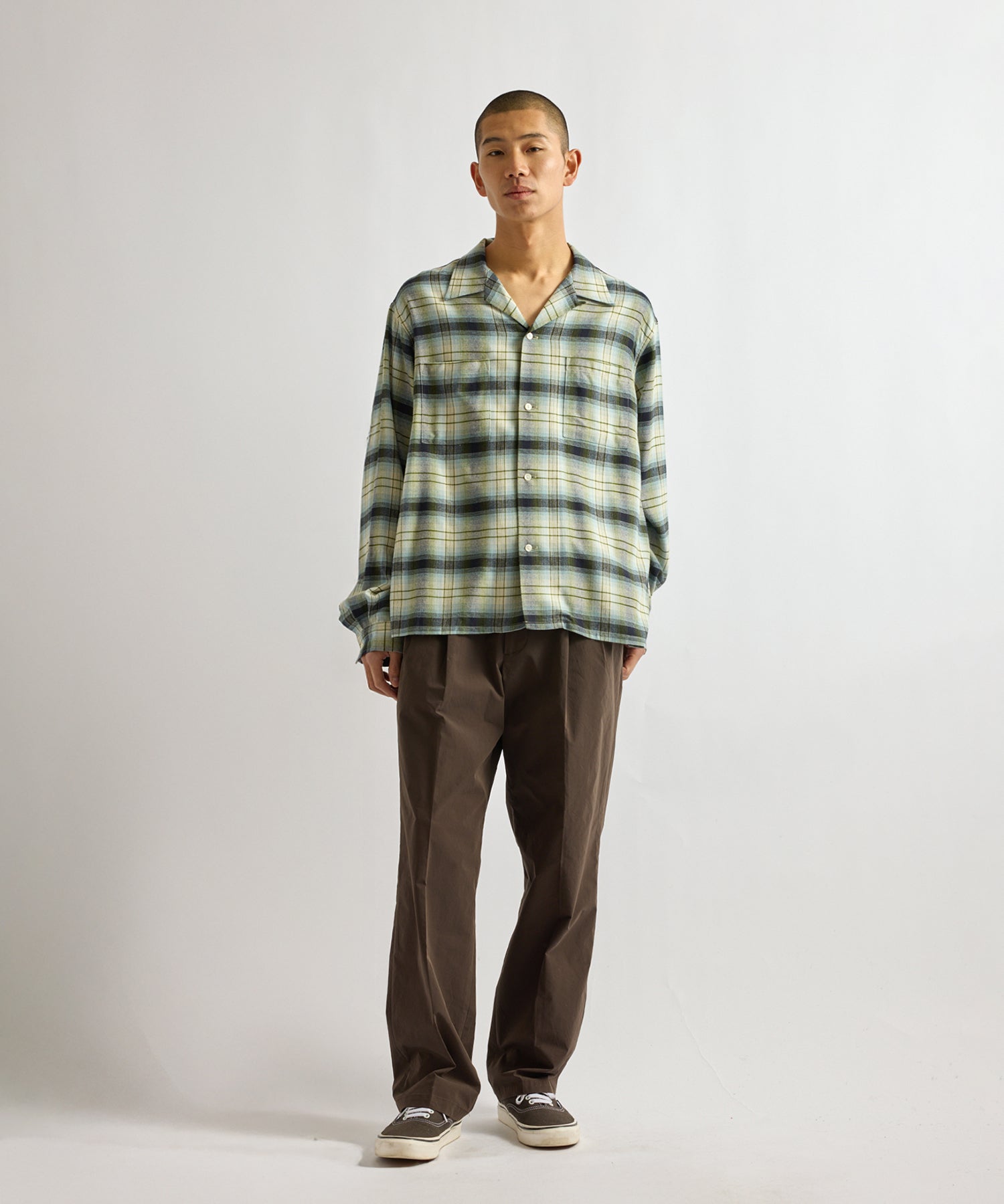 Saturdays NYC Marco Vintage Check Long Sleeve Shirt in Ivory
