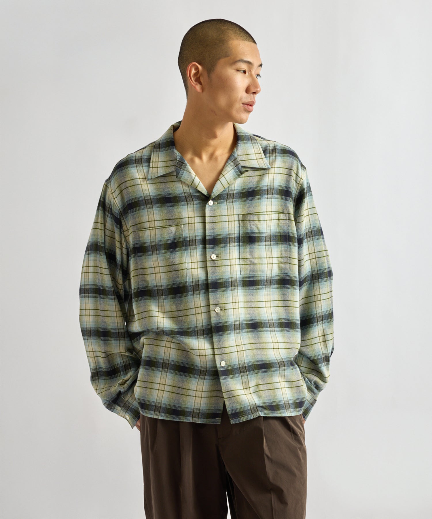 Saturdays NYC Marco Vintage Check Long Sleeve Shirt in Ivory