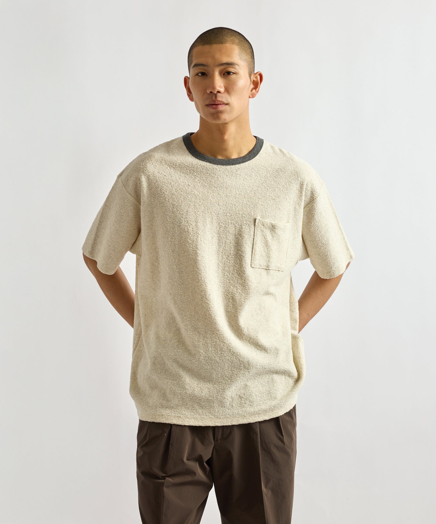 Saturdays NYC Ringer Pile Relaxed Short Sleeve Tee in Light Gray
