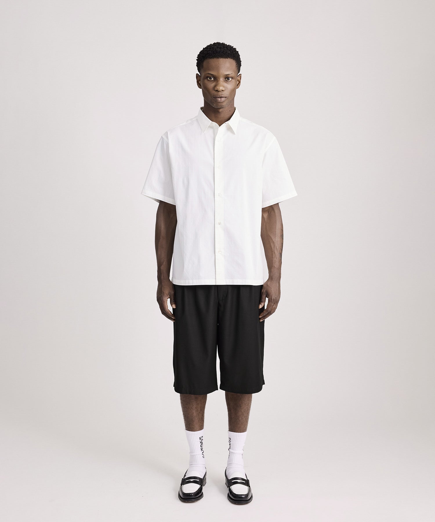 Saturdays NYC Bruce Tonal Stripe Short Sleeve Shirt in White