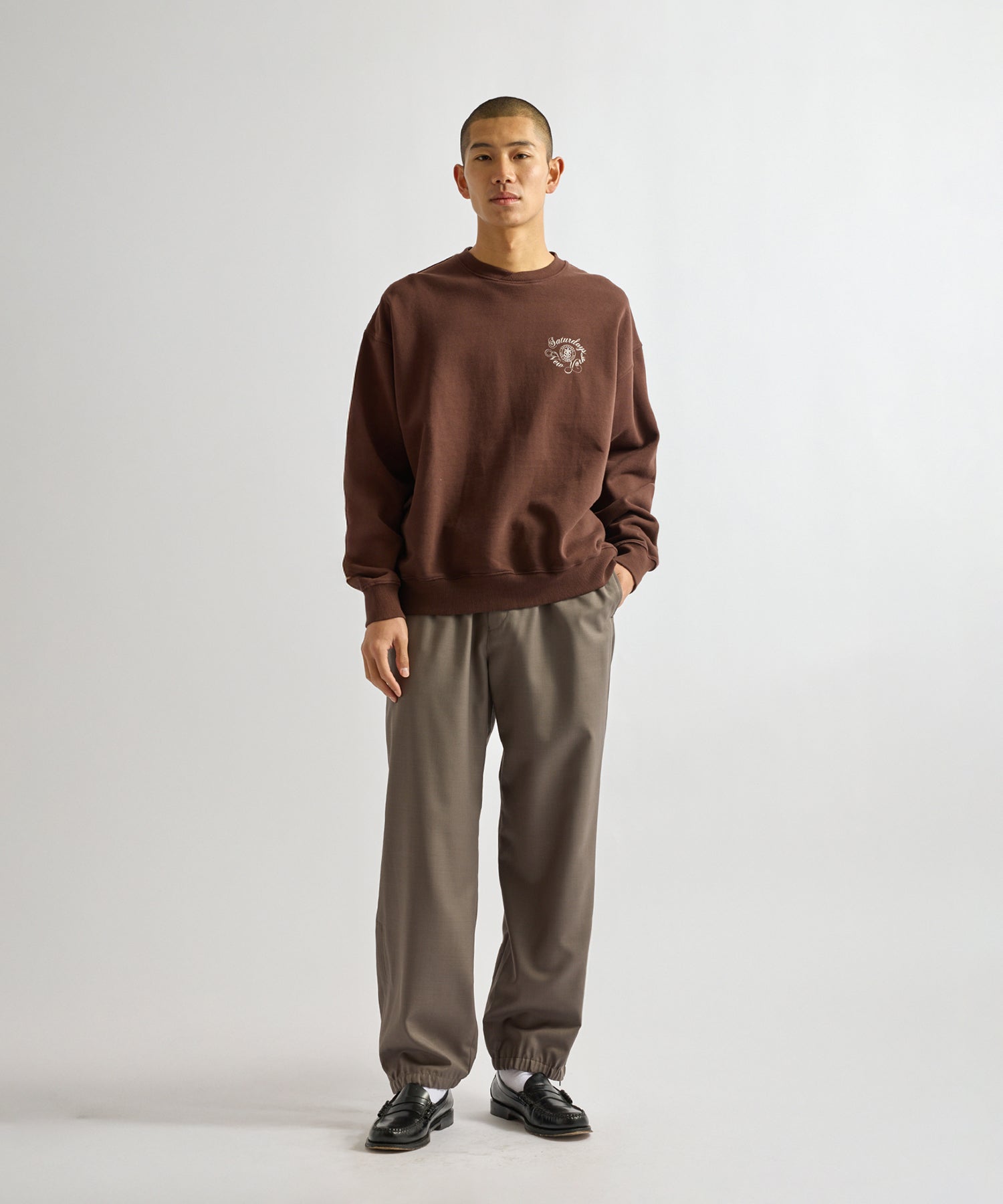 Saturdays NYC Bowery Loofah Collar Sweatshirt in Dark Brown