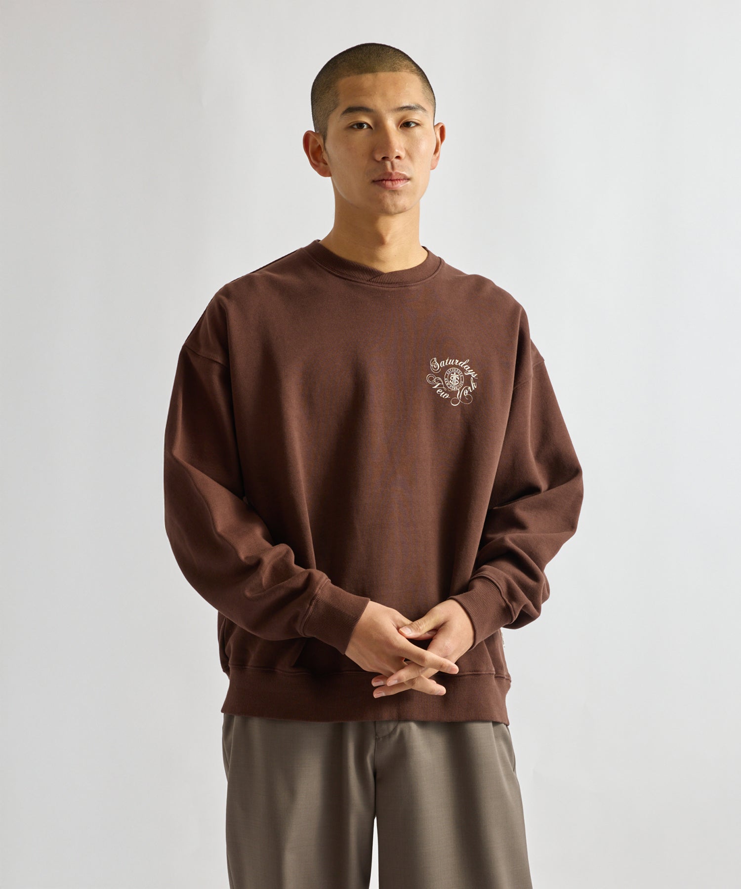 Saturdays NYC Bowery Loofah Collar Sweatshirt in Dark Brown