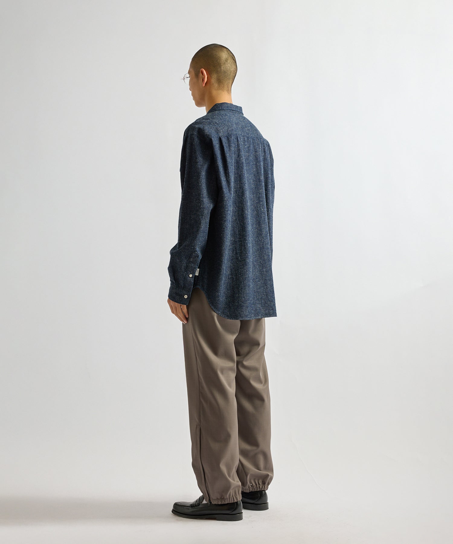 Saturdays NYC Hanley Long Sleeve Open Collar Shirt in Navy