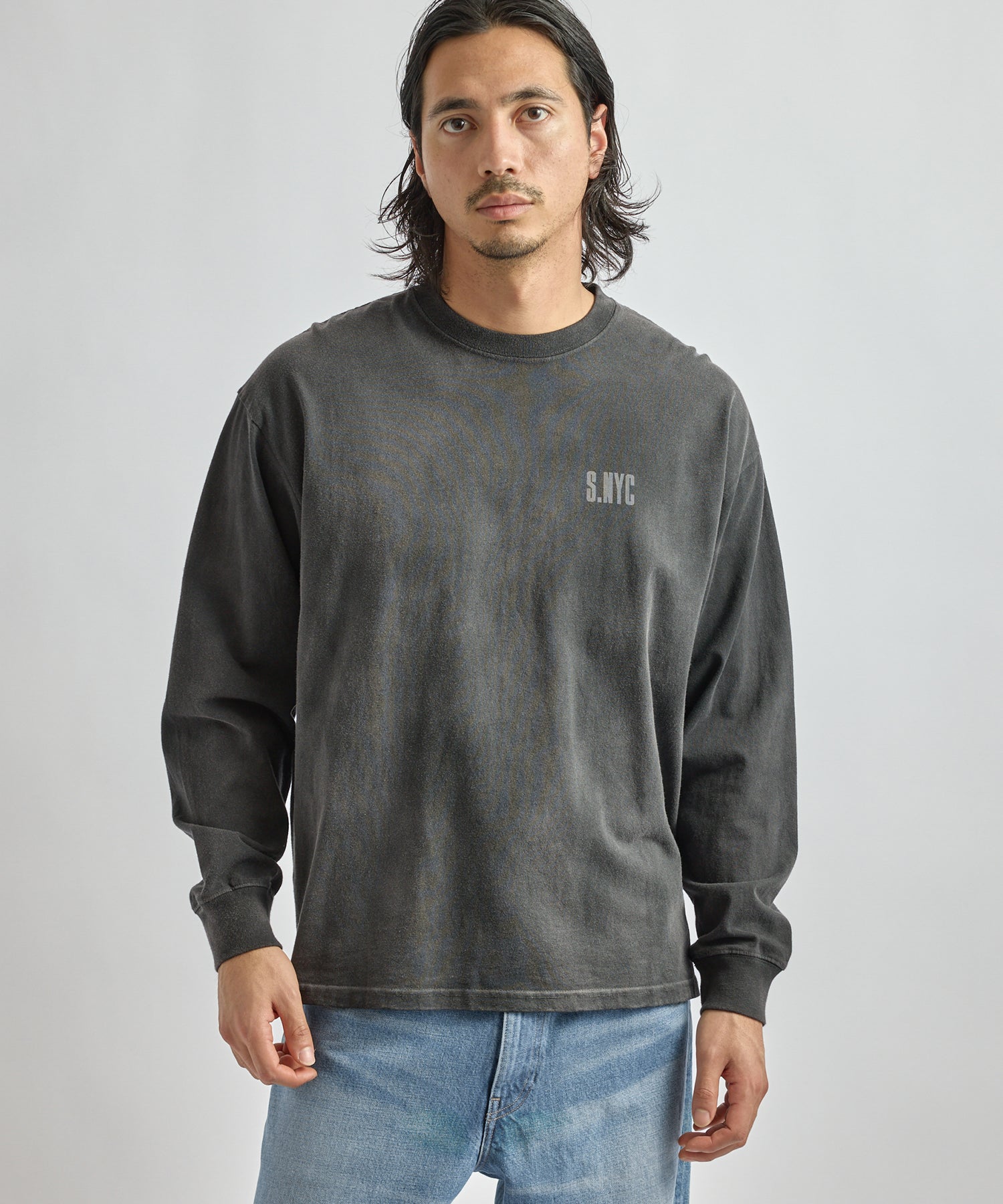 Saturdays NYC Collegiate Printed Long Sleeve Tee in Fade Black