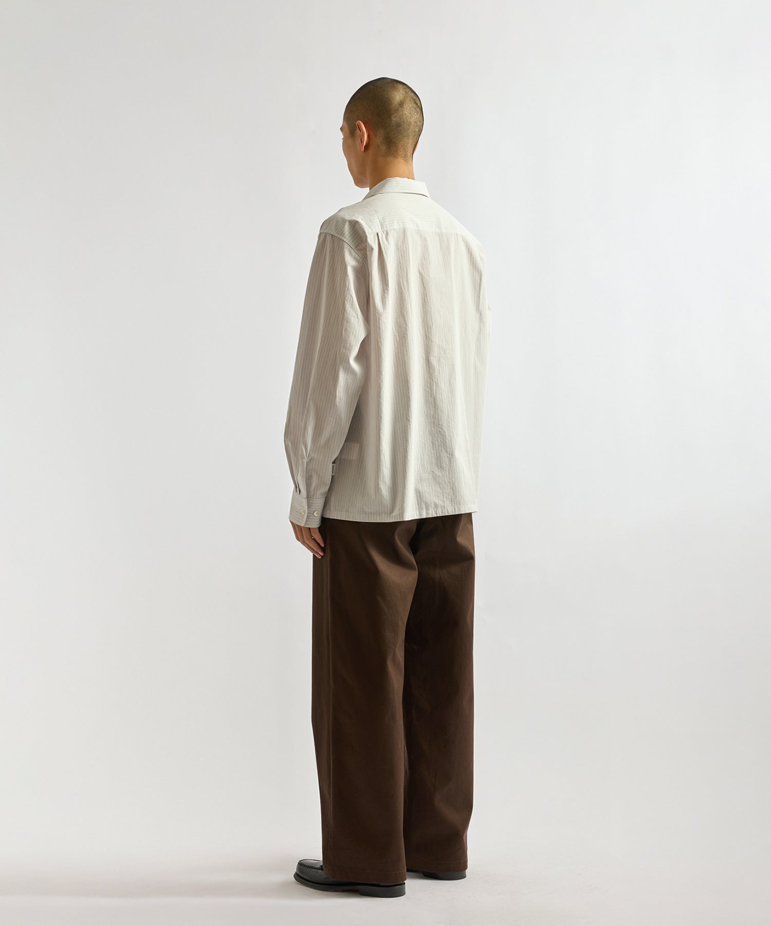 Saturdays NYC Marco Stripe Open Collar Shirt in Light Gray