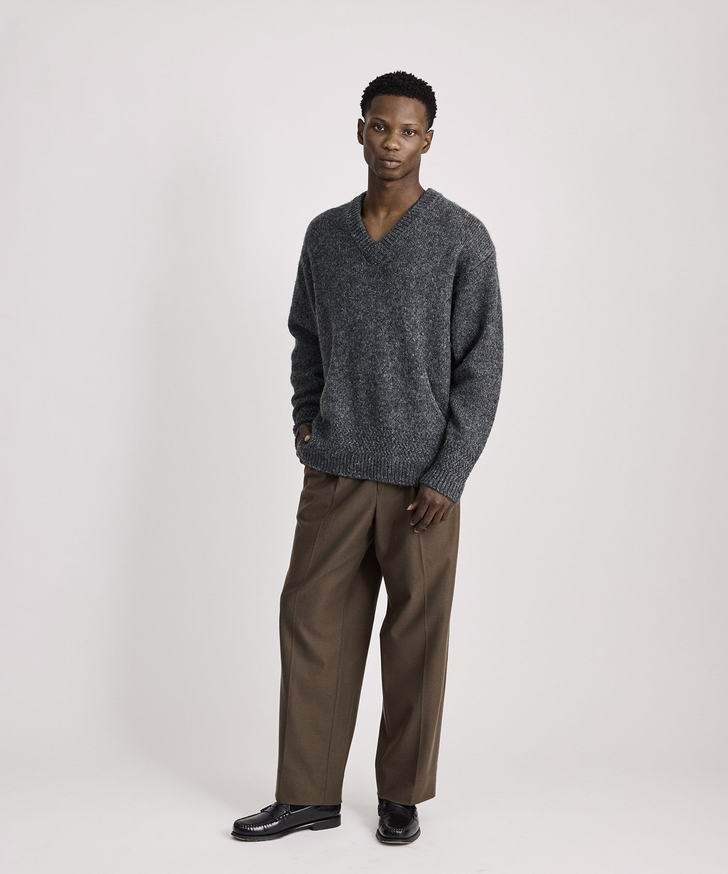 Saturdays NYC George Flannel Two Tuck Pant in Olive Green