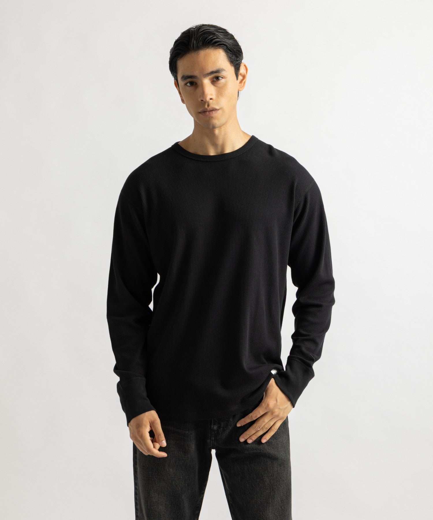 Hanes x Saturdays NYC Waffle Long Sleeve Tee 2-Pack in Black and Off White