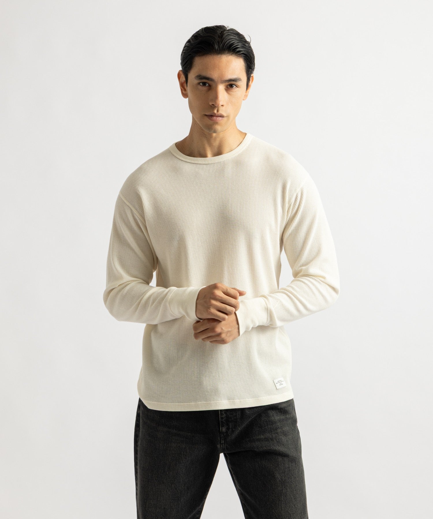 Hanes x Saturdays NYC Waffle Long Sleeve Tee 2-Pack in Black and Off White