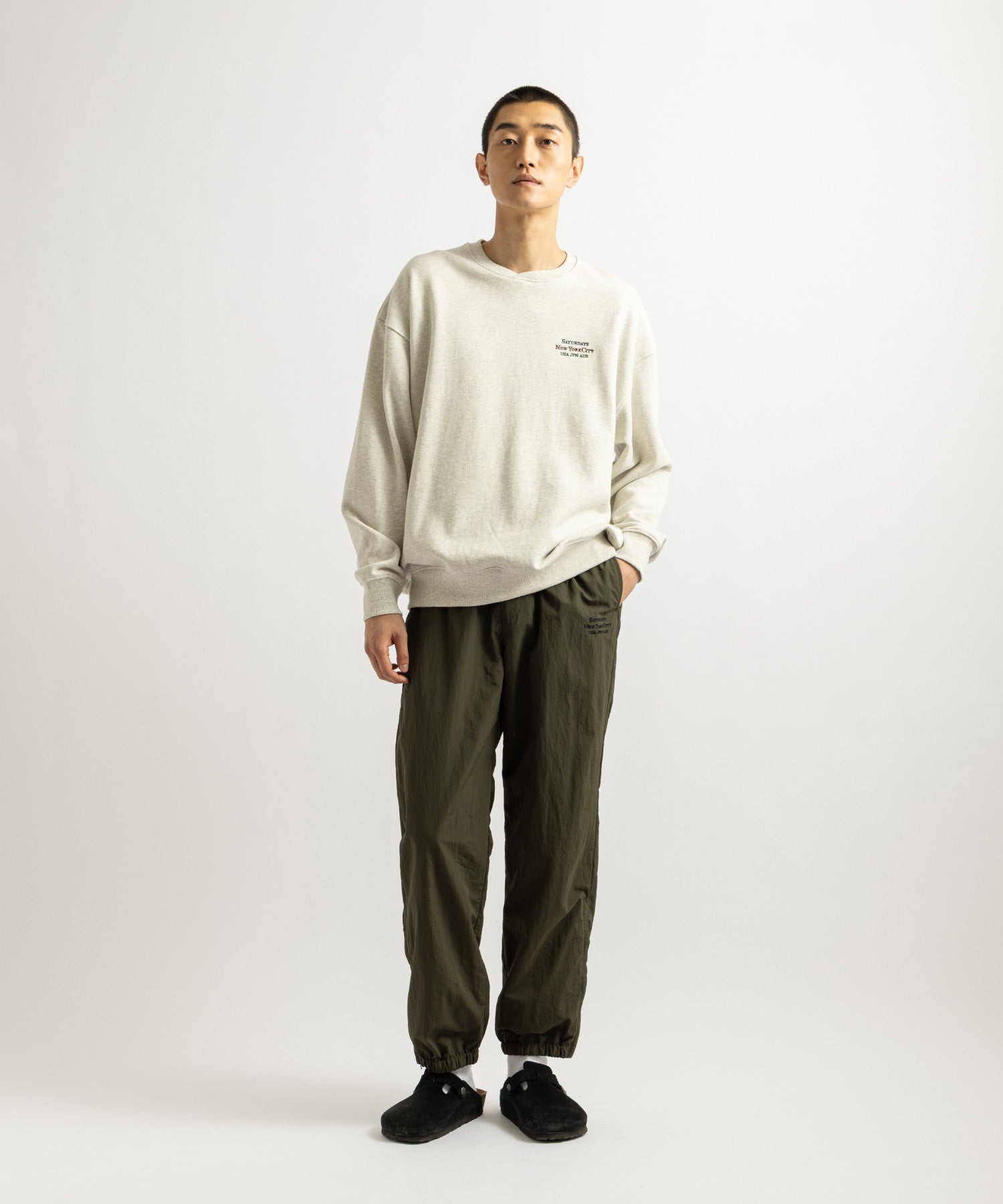 Saturdays NYC Bowery Loofah Collar Sweatshirt in Light Gray