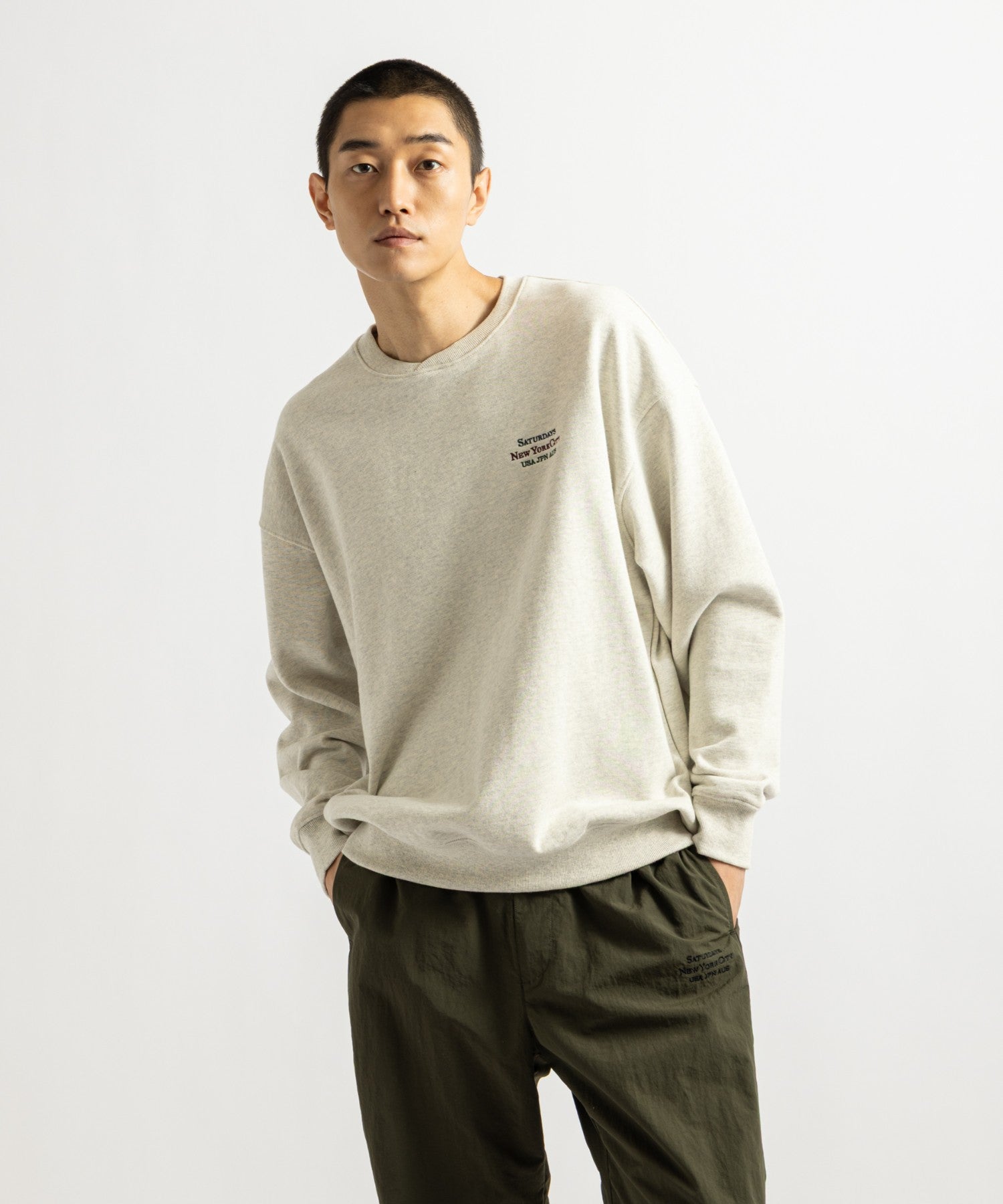 Saturdays NYC Bowery Loofah Collar Sweatshirt in Light Gray