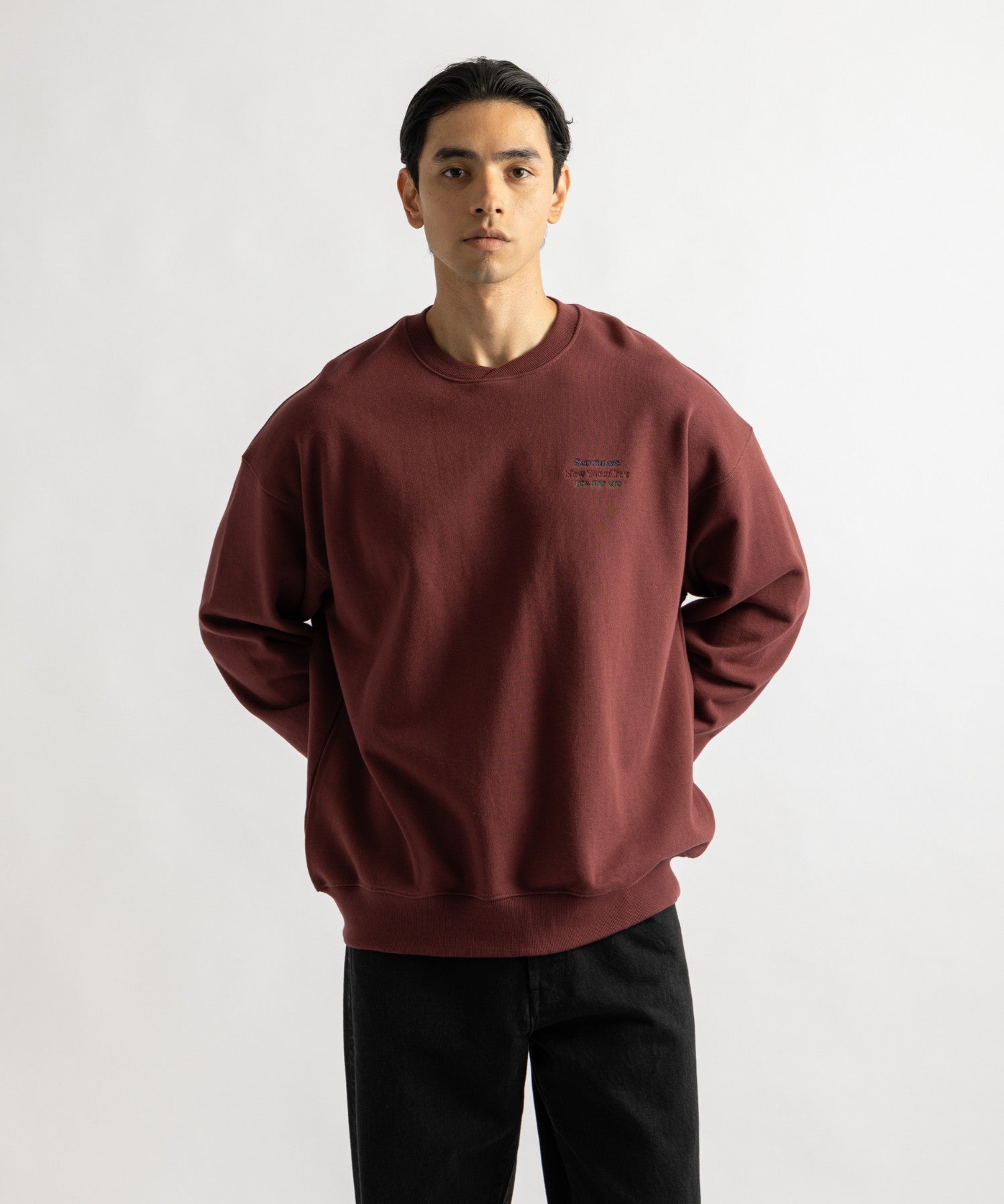 Saturdays NYC Bowery Loofah Collar Sweatshirt in Wine
