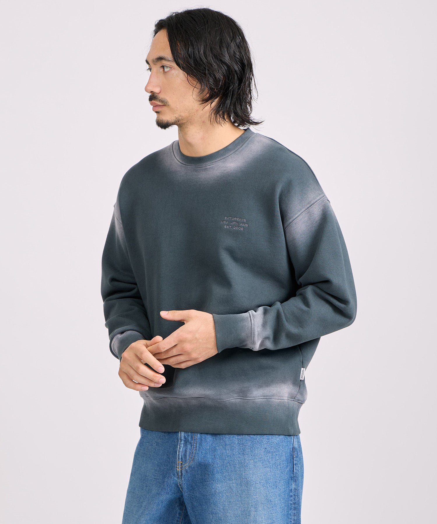 Saturdays NYC Ari Relaxed Faded Dye Sweatshirt in Green