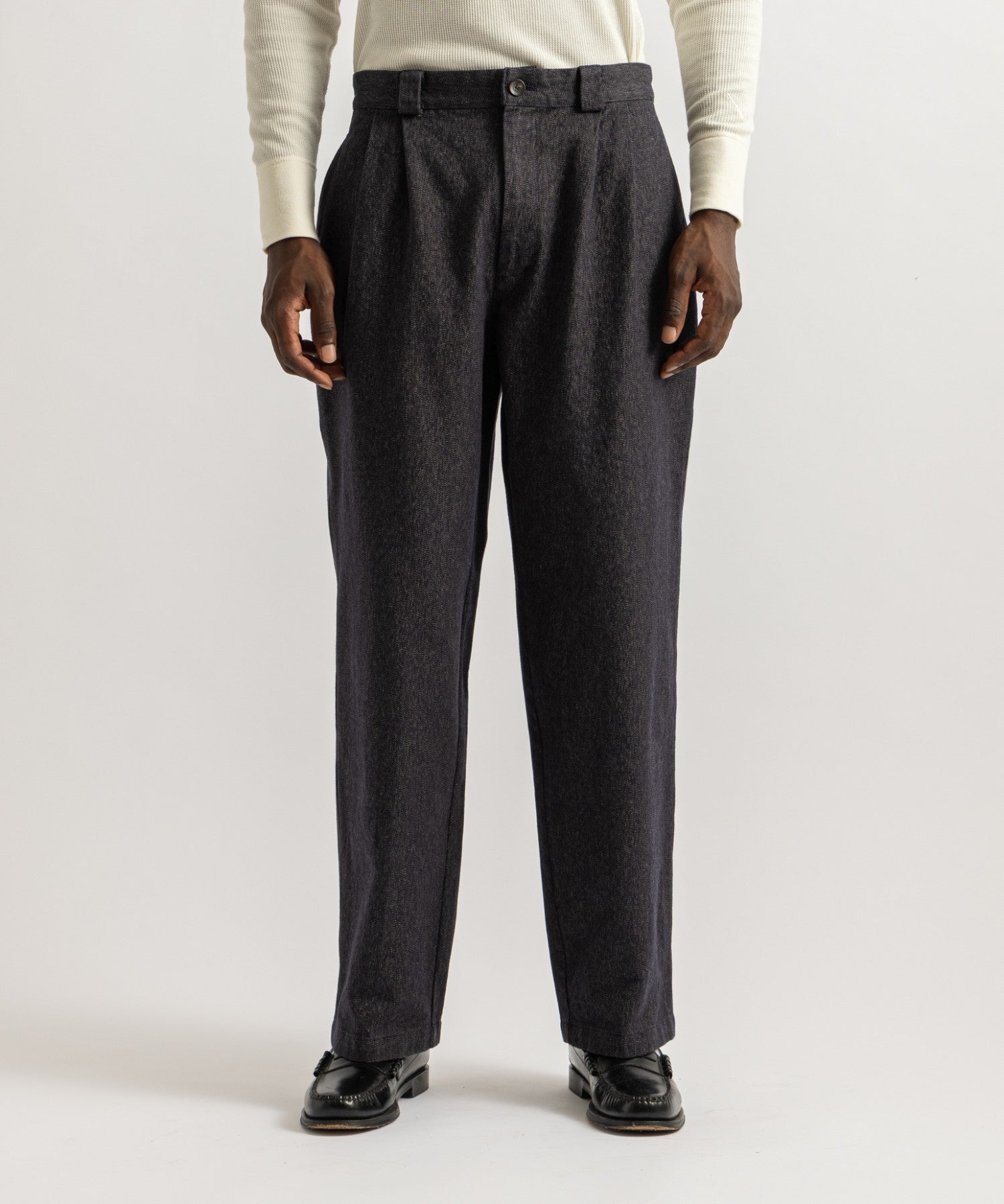 Saturdays NYC George Wide Melange Two Tuck Pant in Navy