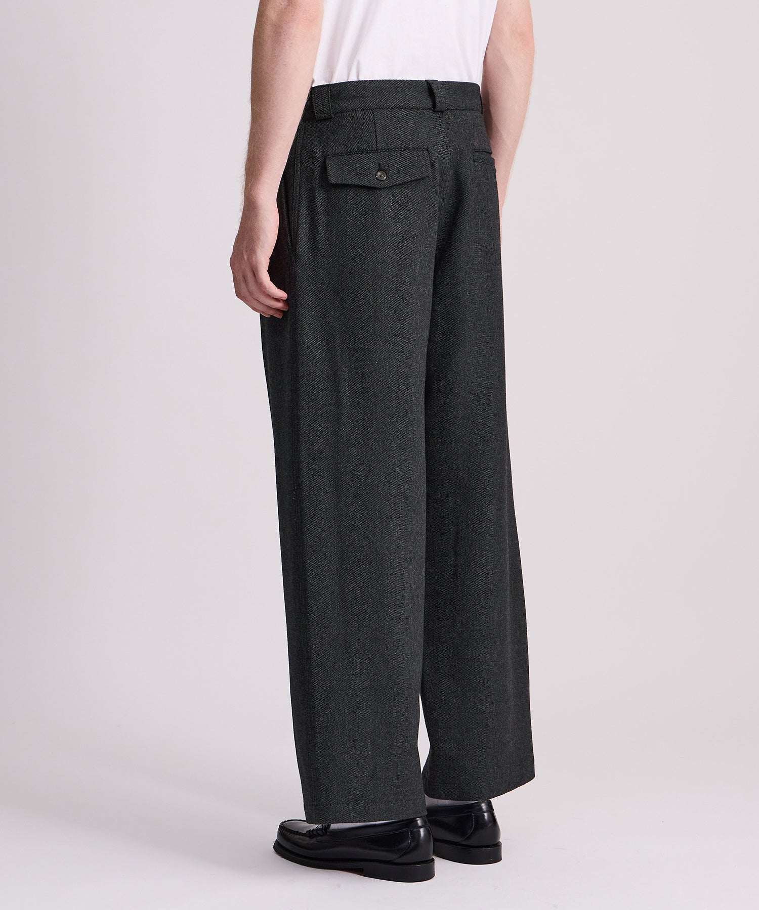 Saturdays NYC George Wool Wide Two Tuck Pant in Black