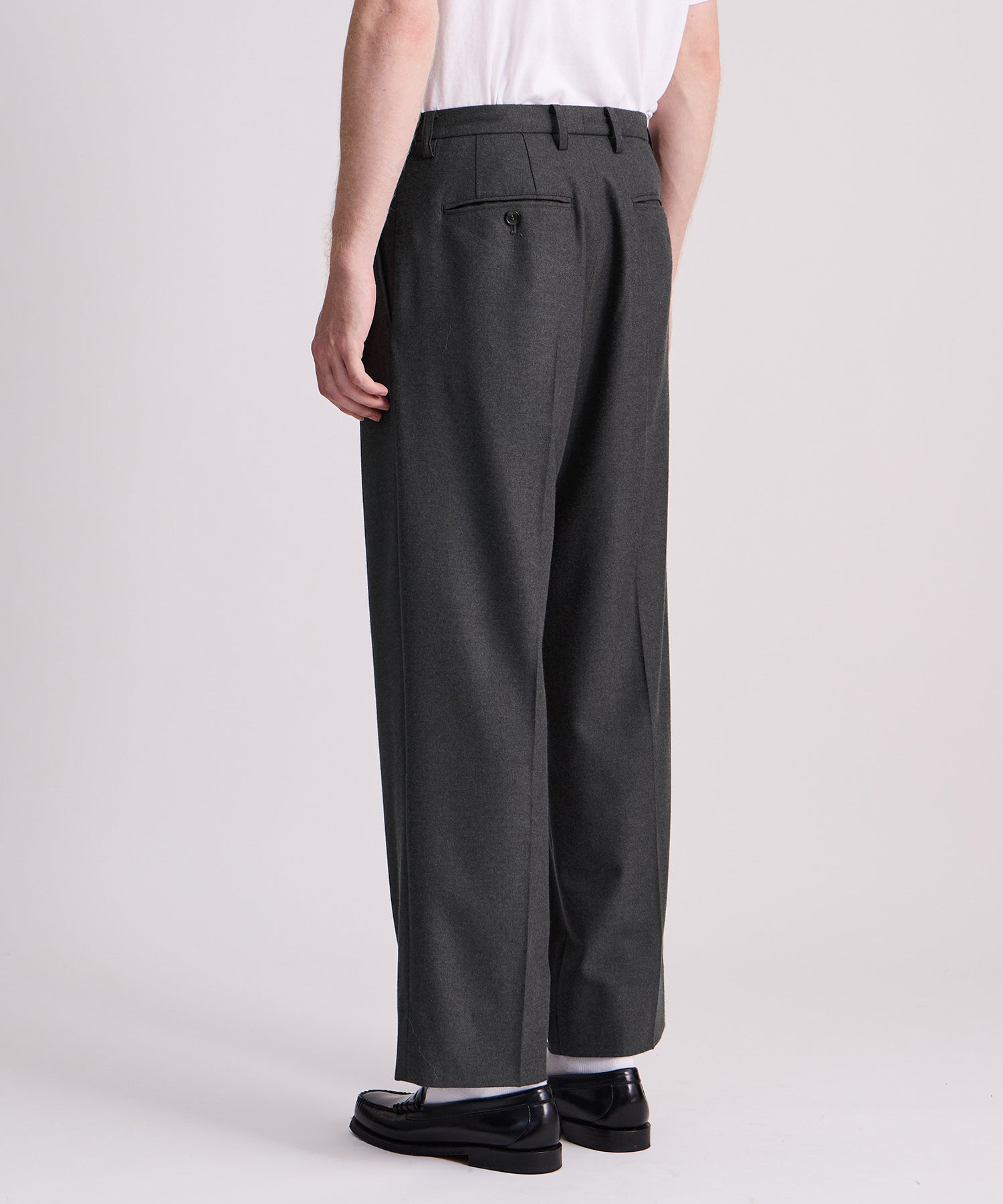 Saturdays NYC George Flannel Two Tuck Pant in Charcoal