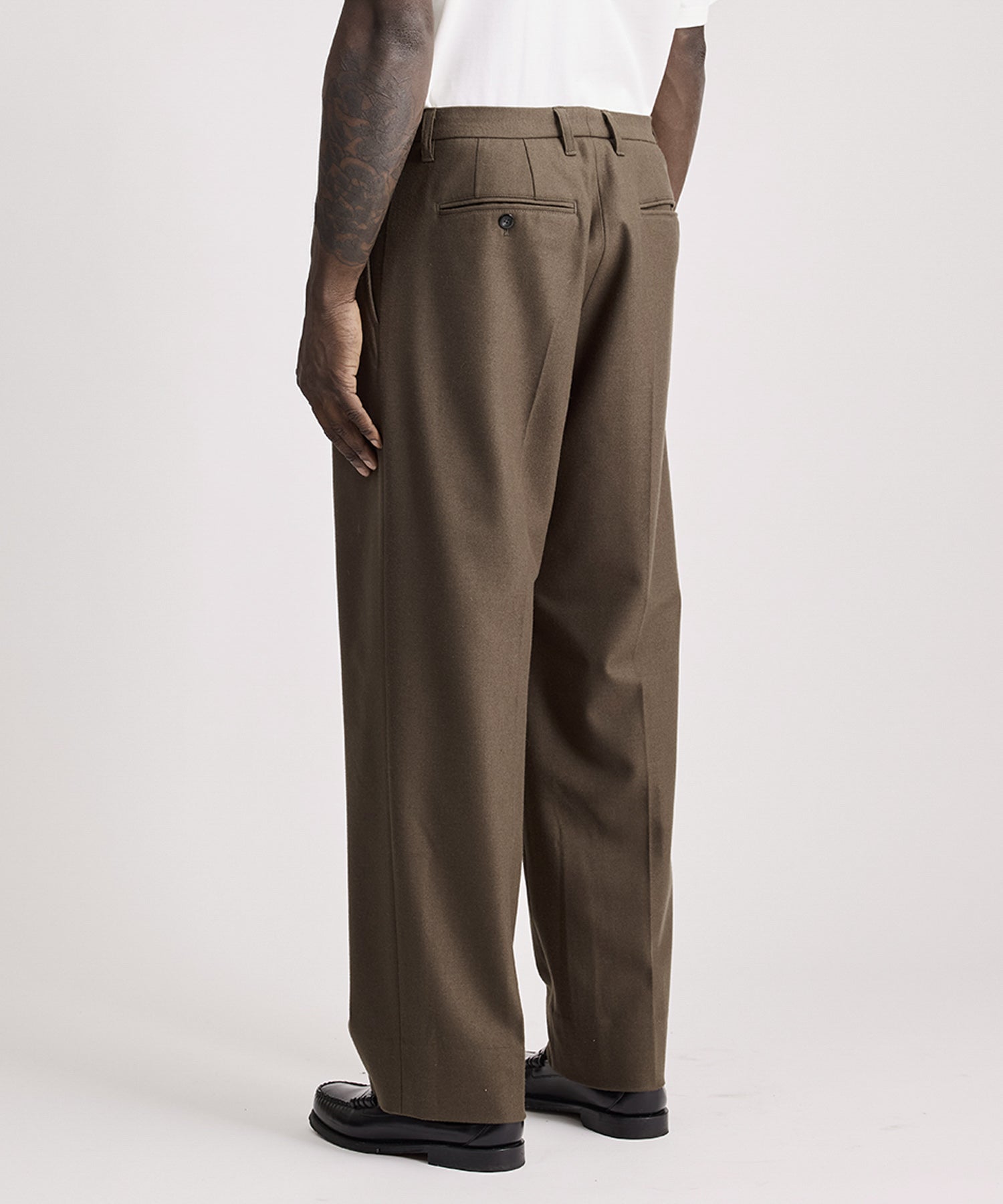 Saturdays NYC George Flannel Two Tuck Pant in Olive Green