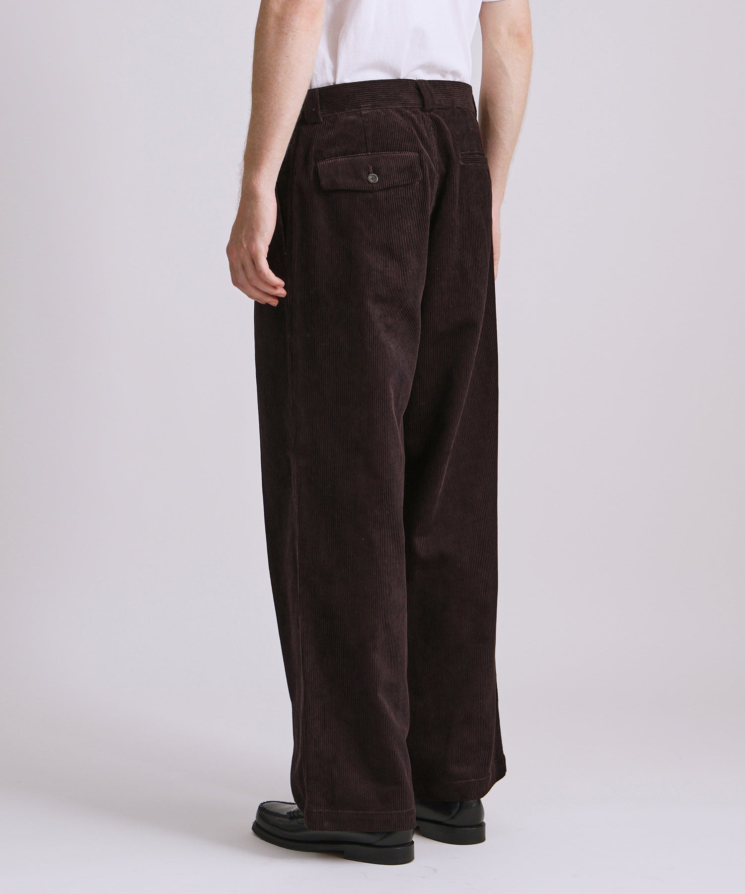 Saturdays NYC George Corduroy Wide Two Tuck Pant in Dark Brown
