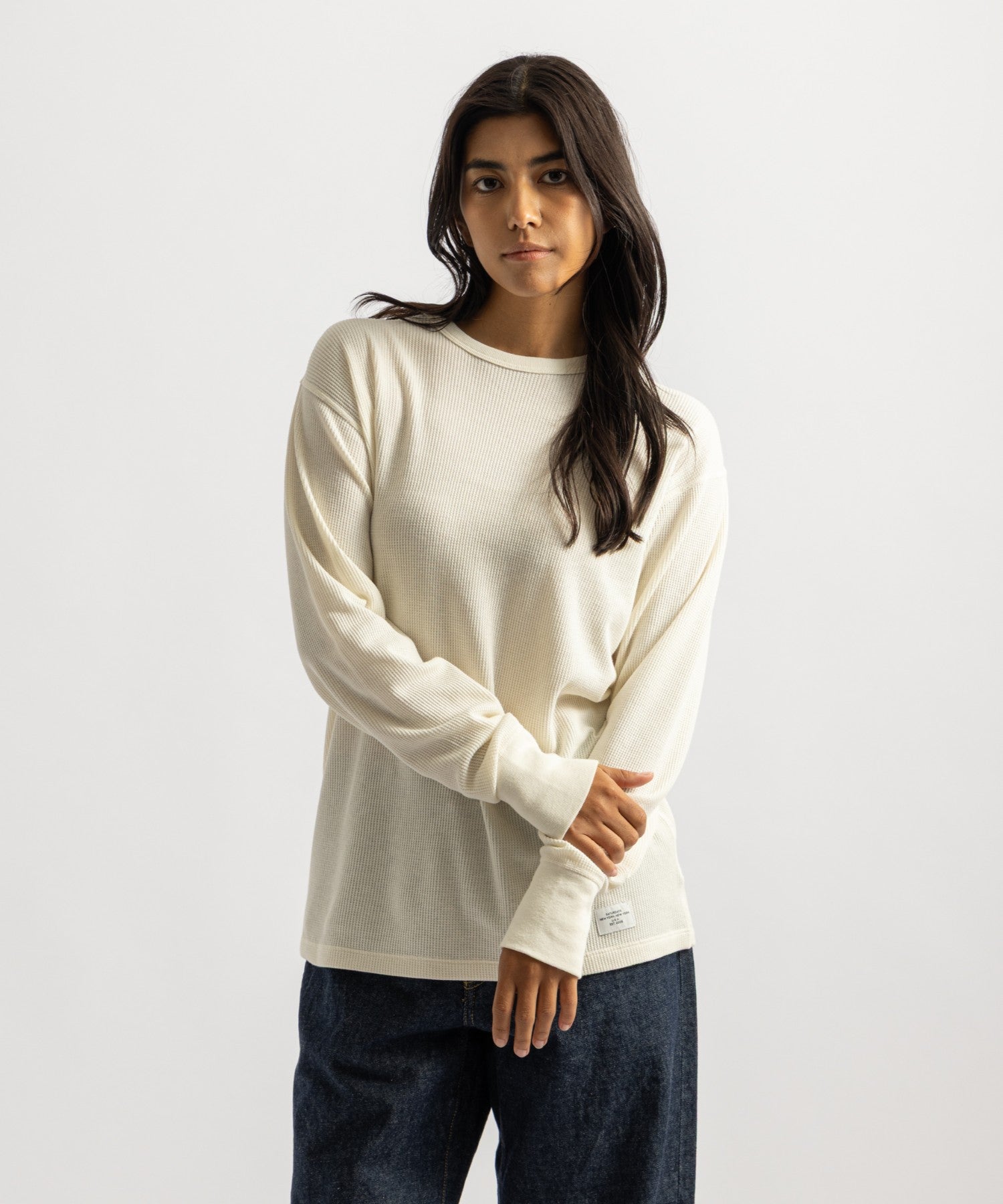 Hanes x Saturdays NYC Waffle Long Sleeve Tee 2-Pack in Black and Off White