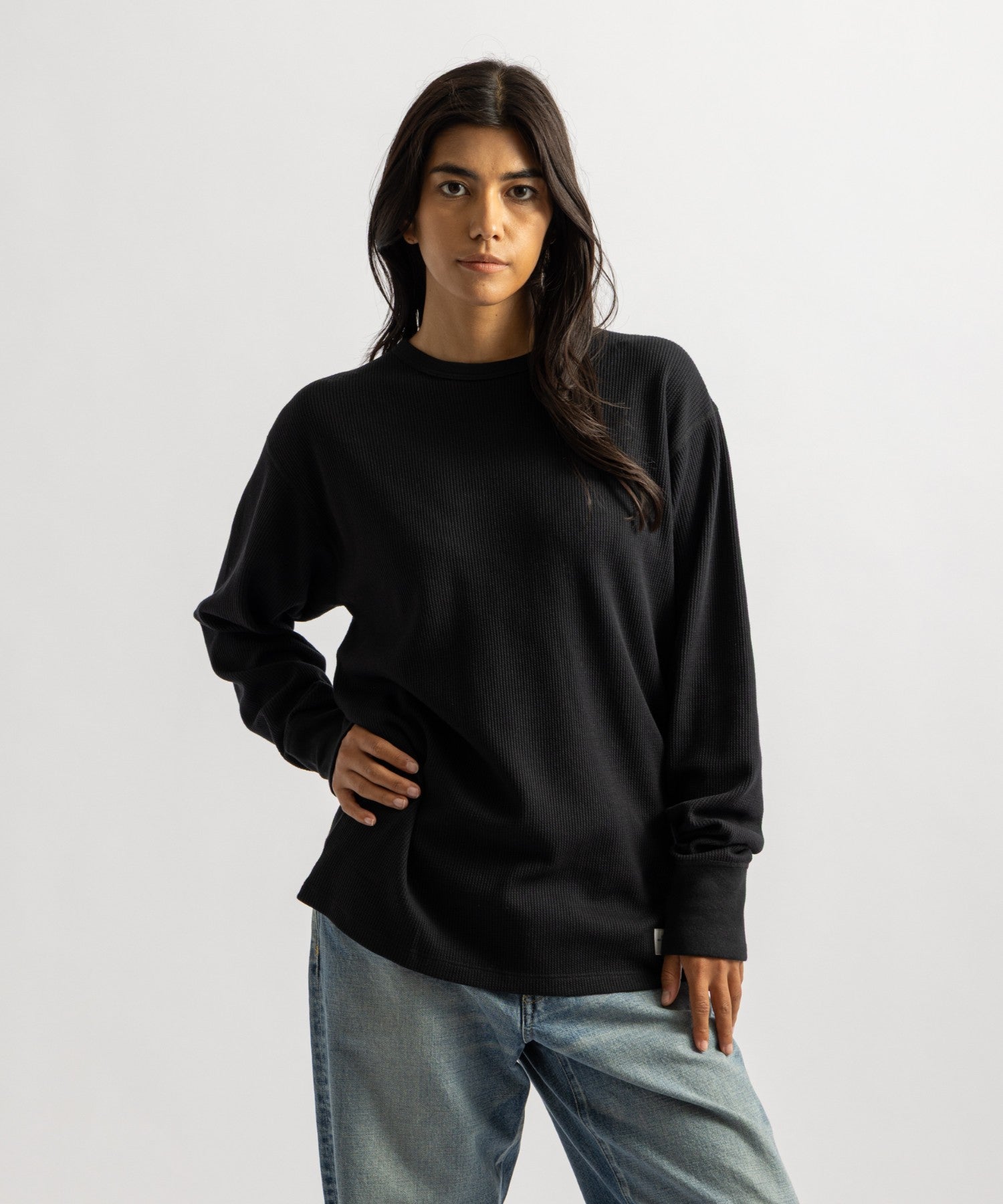 Hanes x Saturdays NYC Waffle Long Sleeve Tee 2-Pack in Black and Off White
