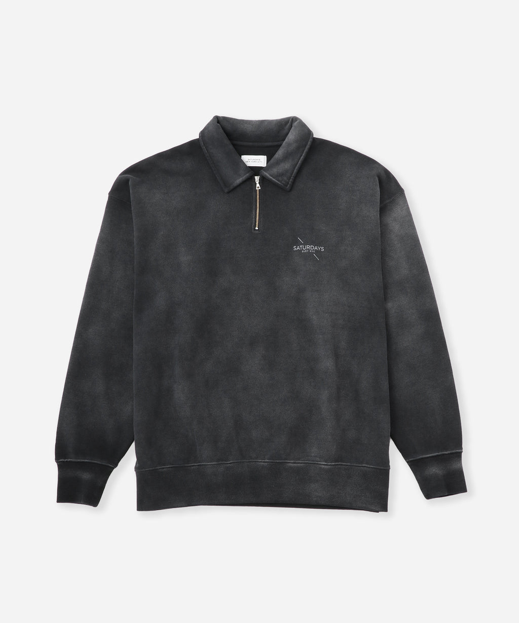 Saturdays NYC Mott Relaxed Quarter Zip Surf Sweatshirt in Fade Black