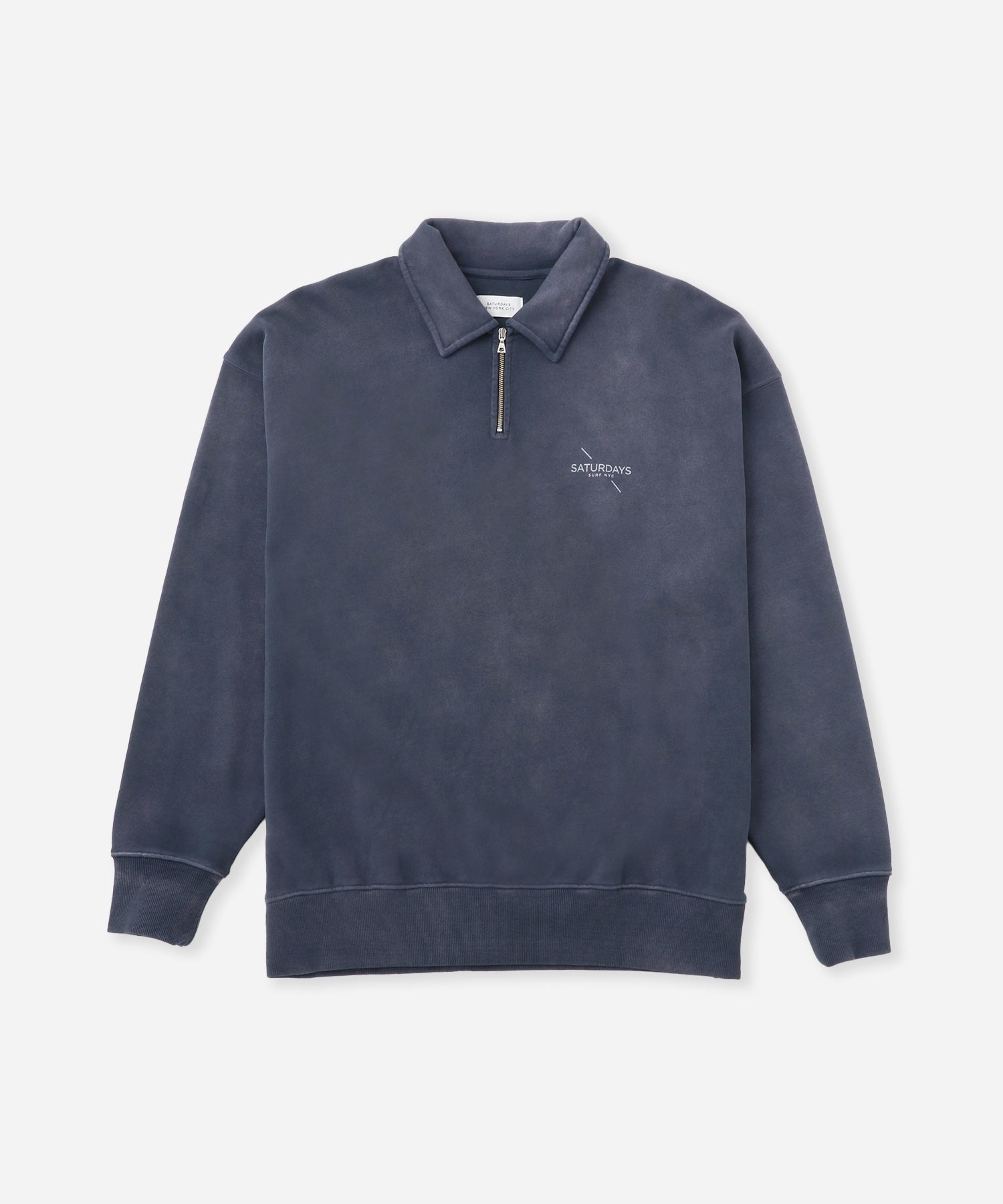 Saturdays NYC Mott Relaxed Quarter Zip Surf Sweatshirt in Blue